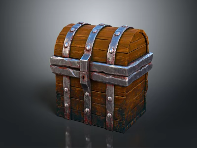 Vintage Wooden Chest Design With Wooden Planks Metal Straps Clasp And Rivets 3d model
