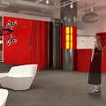 Modern Lobby Area With Red Reception Desk STAR Logo White Sofas And People Seating