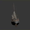 Detailed Vintage Ship Scale Model With Wooden Deck Metal Hull And Mast