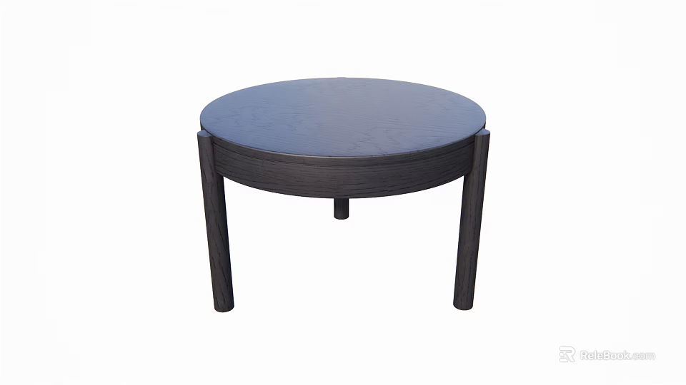 Elegant Dark Wooden Round Coffee Table With Sturdy Legs For Living Room 3d model 