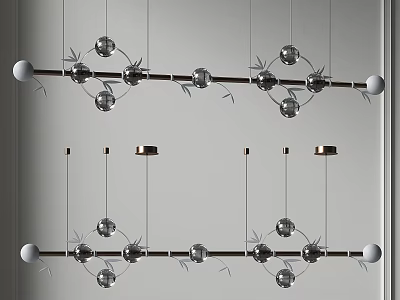 Modern Linear Chandelier With Spherical Glass Orbs And Metal Rod Design 3d model