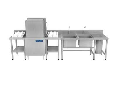 Stainless Steel Commercial Kitchen Appliances Including Dishwasher Sinks And Workstation 3d model