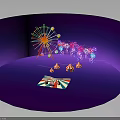 Vibrant Ferris Wheel Scene With Fireworks Small Tents And Ticket On Purple Background