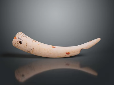 Ivory Colored Horn Shaped Household Item With Red And Black Decorative Patterns 3d model