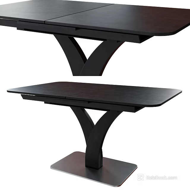 Modern Dining Table with Cross Shaped Wooden Legs and Dark Rectangular Tabletop Design 3d model