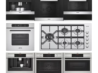 Modern Stainless Steel Kitchen Appliances Including Oven Gas Stove And Coffee Machine 3d model