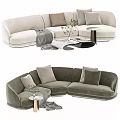 Light and Dark Green Curved Sectional Sofa with Decorative Pillows Throw Blanket and Side Tables