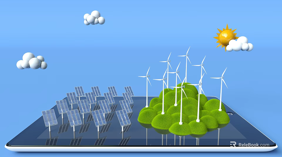 Eco Friendly Household Appliances Powered By Solar Panels And Wind Turbines 3d model 