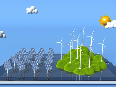 Eco Friendly Household Appliances Powered By Solar Panels And Wind Turbines 3d model