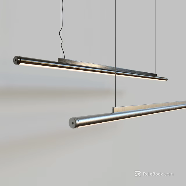 Modern Linear Pendant Light With Sleek Metal Design And Hanging Installation 3d model