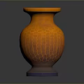 Intricate Orange Sculpture Carving Vase With Cracked Texture And Purple Base