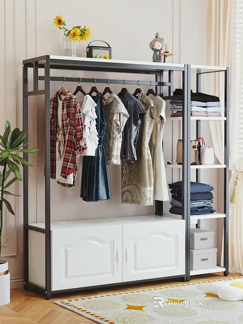 Clothing Rack With Hanging Clothes And Organized Storage 3d model
