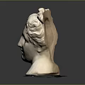 Ancient Style White Female Head Sculpture With Curly Hair Buns And Black Base