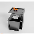 Black Side Table With Tray Holding Oranges And Open Compartment With Book 3d model