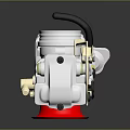 Silver Mechanical Device With Red Circular Component Transparent Section And Black Details