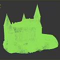 Medieval Stone Castle Architecture With Multiple Pointed Roof Towers And Green Lawn