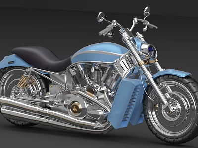 Blue Cruiser Motorcycle With Black Seat Silver Accents And Chrome Details 3d model