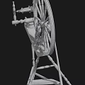 Vintage Industrial Equipment With Large Wheel Metal Frame And Wooden Components