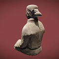 Ancient Human Figure Sculpture in Seated Position with Traditional Robe Stone Carving on Red Background