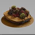 Natural Plant Arrangement With Green Fruits Red Berries Honeycomb Elements On Wooden Base
