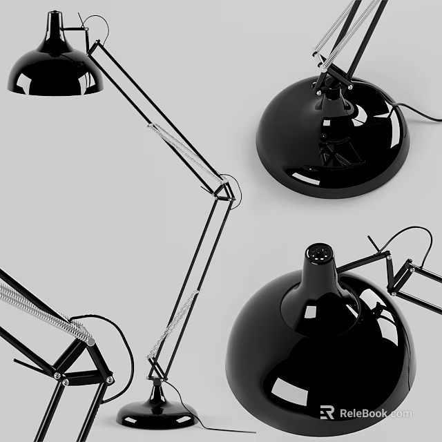 Modern Black Floor Lamp With Adjustable Arm Round Shade And Metal Stand Design 3d model 
