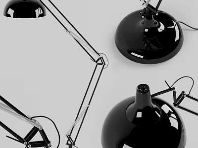 Modern Black Floor Lamp With Adjustable Arm Round Shade And Metal Stand Design 3d model