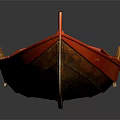 Red Wooden Small Boat Classic Water Transport Vessel with Simple Design