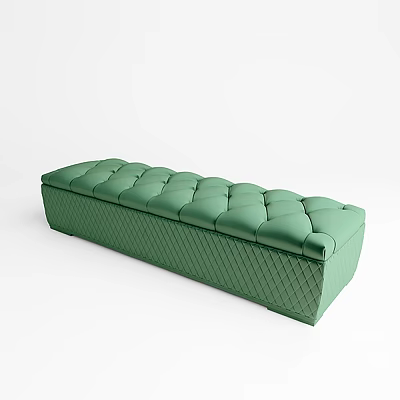 Modern Green Leather Tufted Bench With Quilted Design For Living Room 3d model