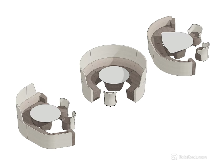 Modern Curved Sofa Coffee Table Set With Round Top And Matching Stools 3d model