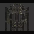 Ornate Wrought Iron Entrance Gate With Intricate Carvings And Decorative Metal Design
