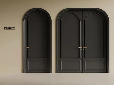Black Arched Double Doors With Golden Handles In Modern Minimalist Interior 3d model