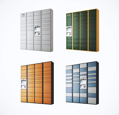 Modern Colorful Public Lockers With Multiple Compartments And Digital Control Panels 3d model