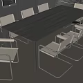 Modern Dining Table Set With Black Tabletop And White Metal Frame Chairs 3d model