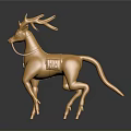 Golden Metallic Deer Sculpture With Shiny Surface And Decorative Antlers