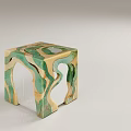 Modern Artistic Stool With Green And Yellow Marble Pattern And Hollow Out Design