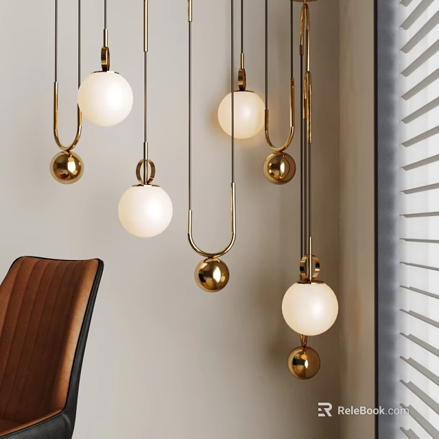 Elegant Modern Hanging Pendant Lights With Golden Metal Frames And White Spherical Shades 3d model 