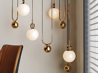 Elegant Modern Hanging Pendant Lights With Golden Metal Frames And White Spherical Shades 3d model