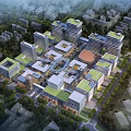 Aerial Planning of Modern Urban Zone with Green Rooftops and Circular Layout
