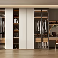 Modern Walk-in Closet Interior Design With Glass Door Cabinets Hanging Clothes And Storage Shelves