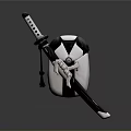 Traditional Katana Weapon with Decorative Hilt Leather Wrap and Black White Scabbard Design