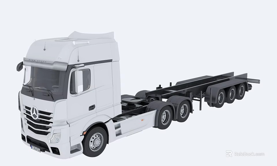 White Mercedes Utility Truck With Long Chassis And Multiple Wheels For Transport 3d model 