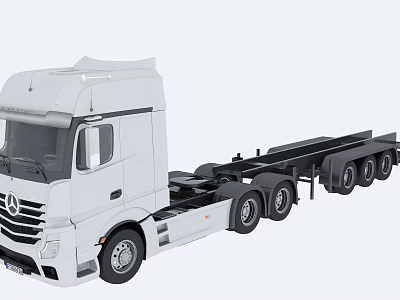 White Mercedes Utility Truck With Long Chassis And Multiple Wheels For Transport 3d model