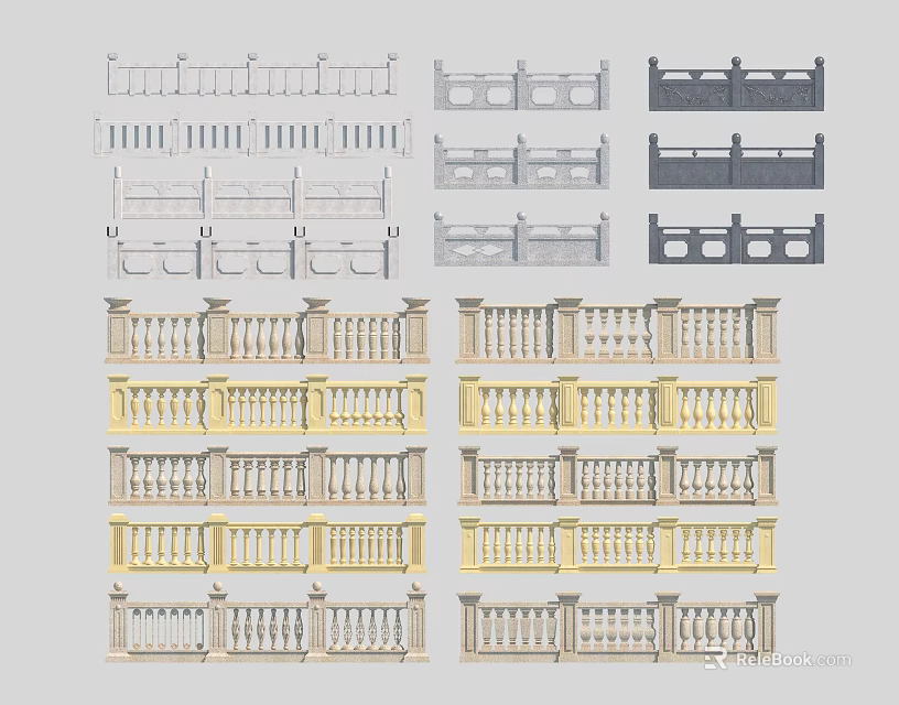 Various Decorative Fence Designs With Ornate Patterns And Classic Styles 3d model