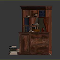 Vintage Wooden Bookcase With Books Chair Side Table And Table Lamp