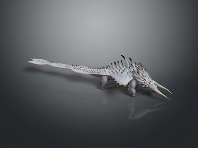 Mythical Fantasy Flying Creature 3D Model With Long Tail Sharp Fangs And Textured Scales 3d model
