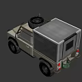 Beige Off-Road Vehicle With Large Off-Road Tires Rear Camping Module Roof Rack And Rear Window