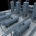 Industrial Equipment Layout with Pipes Storage Tanks and Processing Machinery