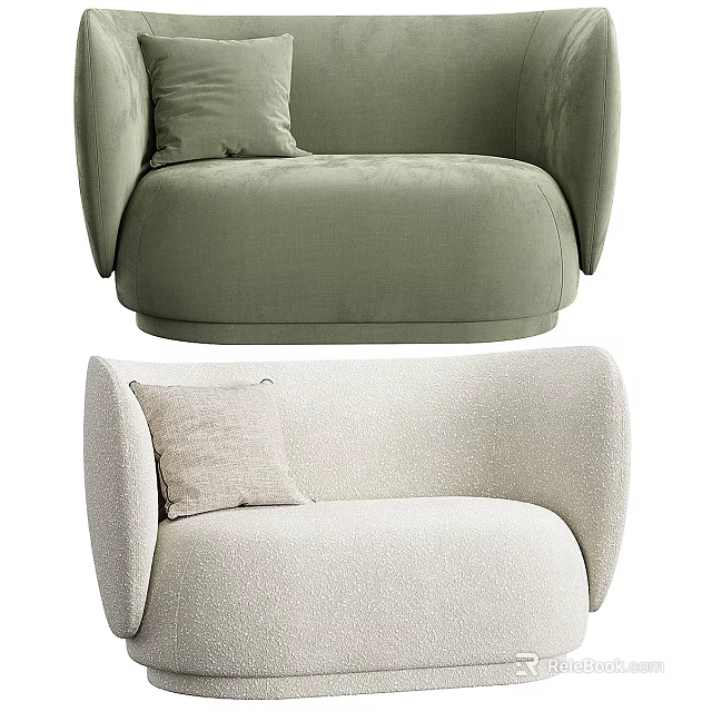 Green And Beige Two Seater Sofas With Soft Pillows And Comfortable Design 3d model 