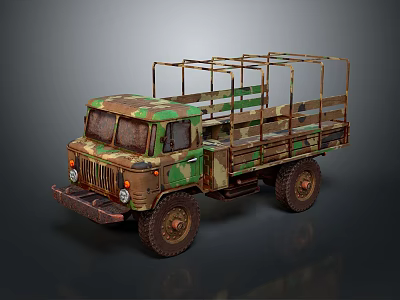 Vintage Military Truck With Camouflage Paint Open Cargo Bed And Metal Frame 3d model
