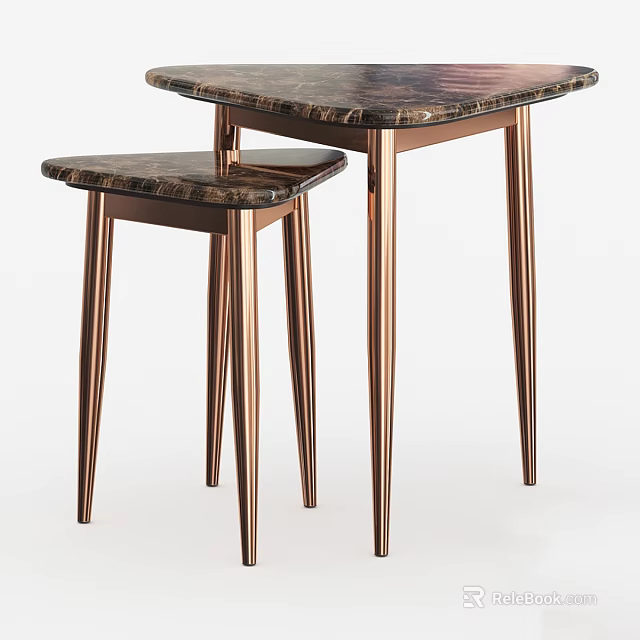 Two Modern Elegant Stools With Marble Top And Copper Metal Legs 3d model 